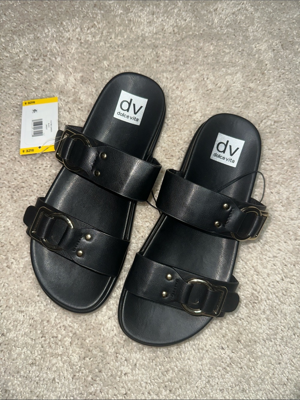 Dolce Vita Unique Footbed Sandals Womens 8 Black Minimalist Shoes Chic Slides